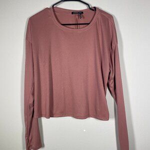 Koral Women's Long Sleeve Pink Crop Top Slit Back Athletic Medium!